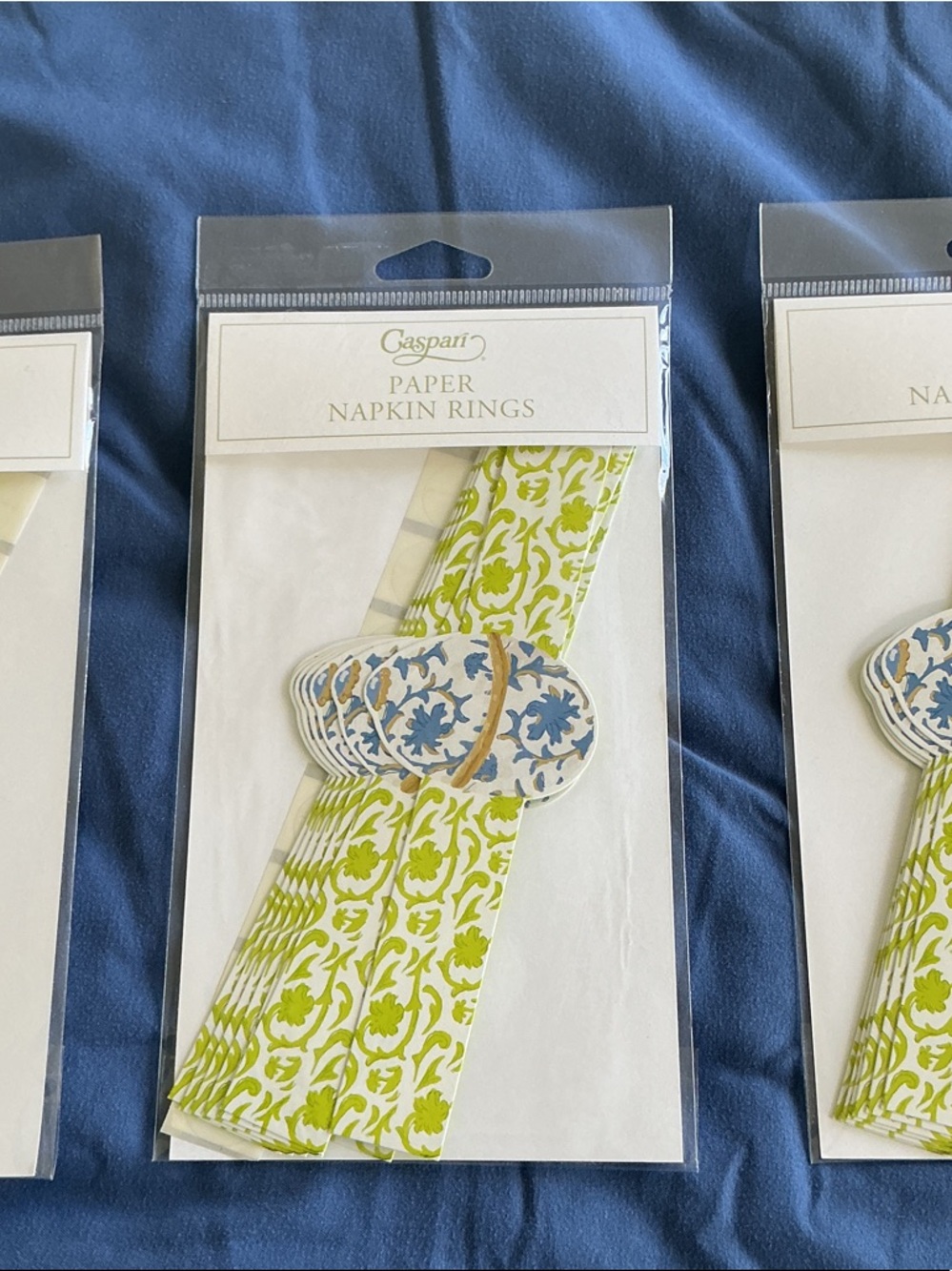 Caspari Lime Green Paper Napkin Rings with Blue Accent - Set of 8 per package